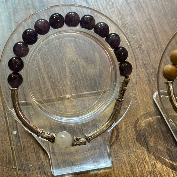 4 bracelets new handcrafted bangles moonstone glow-in-dark amethyst wood jasper - Picture 6 of 9